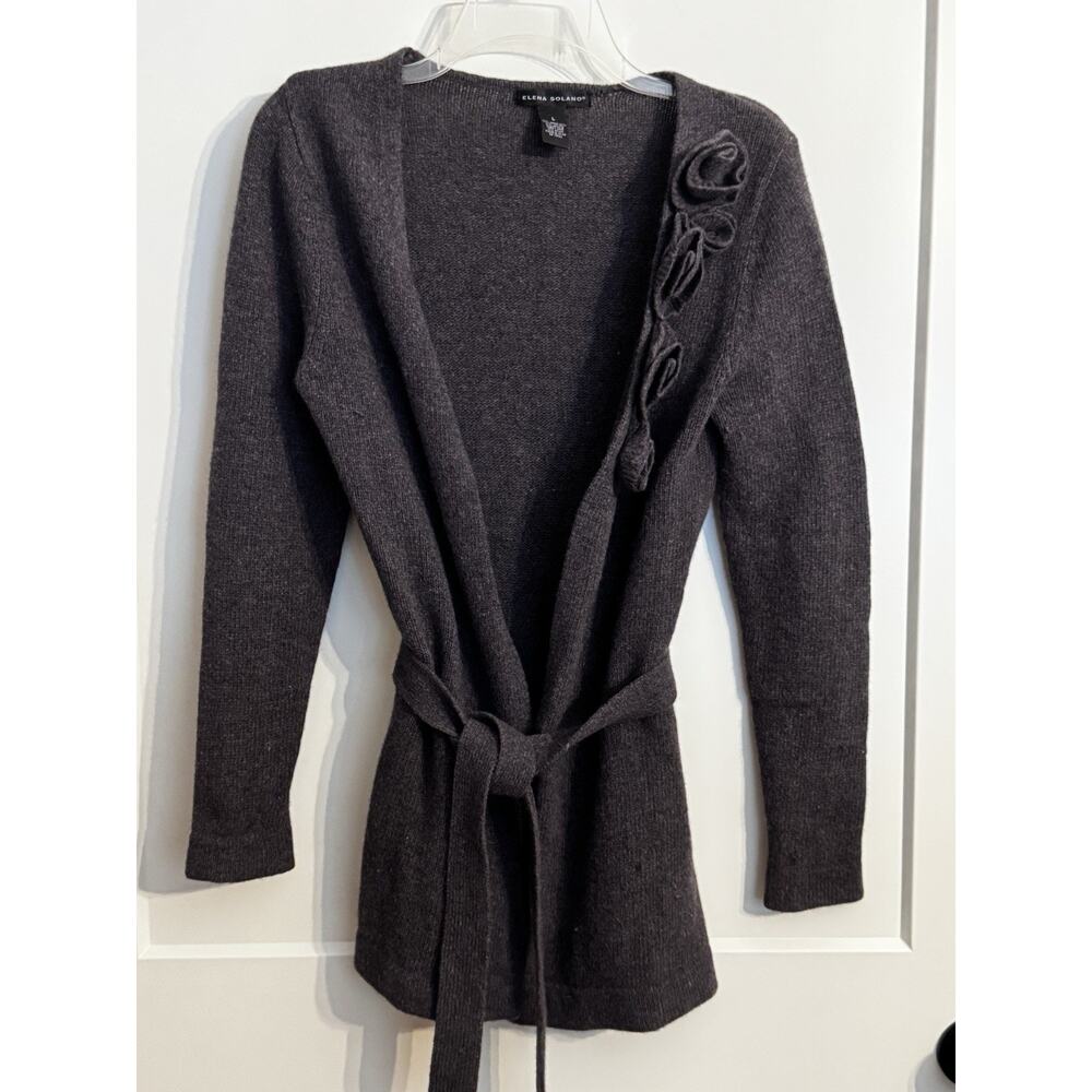 ELENA SOLANO Purple Lambswool Angora Blend Belted Cardigan Old Money Preppy Sz L